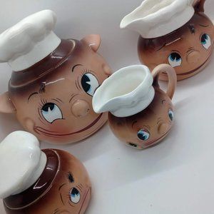 OH MY A FLY Vintage Py Porcelain Cookie Jar,sugar,creamer,pitcher Set set of 4
